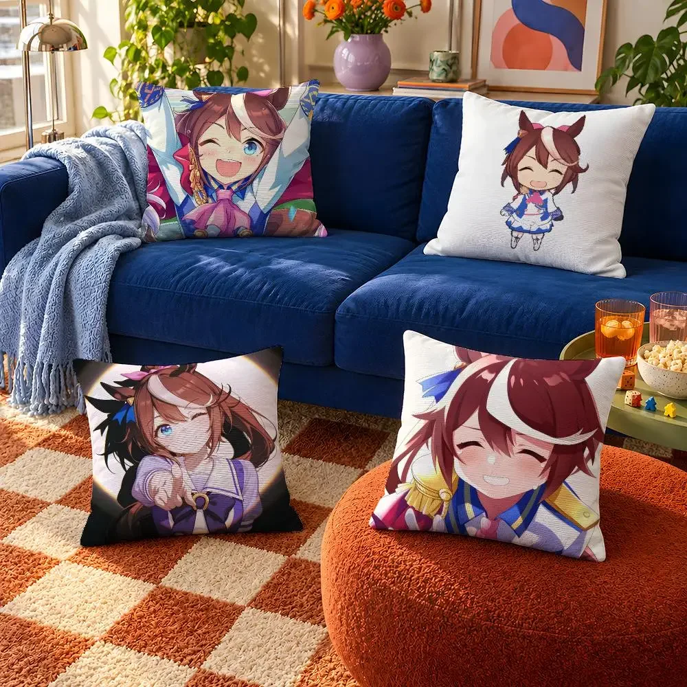 Game Umamusume: Pretty Derby Tokai Teio Cushion Cover Throw Pillow Soft Short Plush Cozy Durable For Sofa Bedroom Home Decor