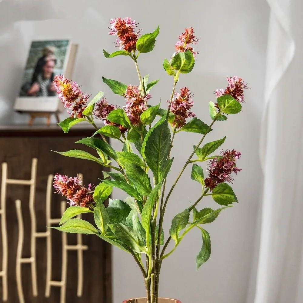 3 Cabezas de Pogostemon Artificial, Tallo Alto, Planta Falsa, Simulación de Flor de Pogostemon, Rama de Pachulí Artificial de Plástico