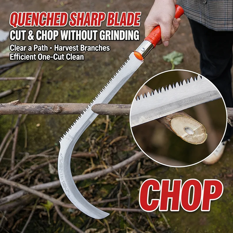 Long-Handled Gardening Scythe - a Manual Pruning Tool for Land Clearing, Outdoor Fishing and Home Garden Gardening Tasks.