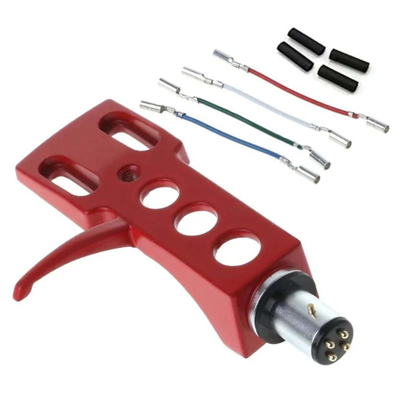 

Stylish-Universal Record Player Headshell Phonograph Turntable Replacement Headshell With 4X Lead Wires For Record Player Red Du