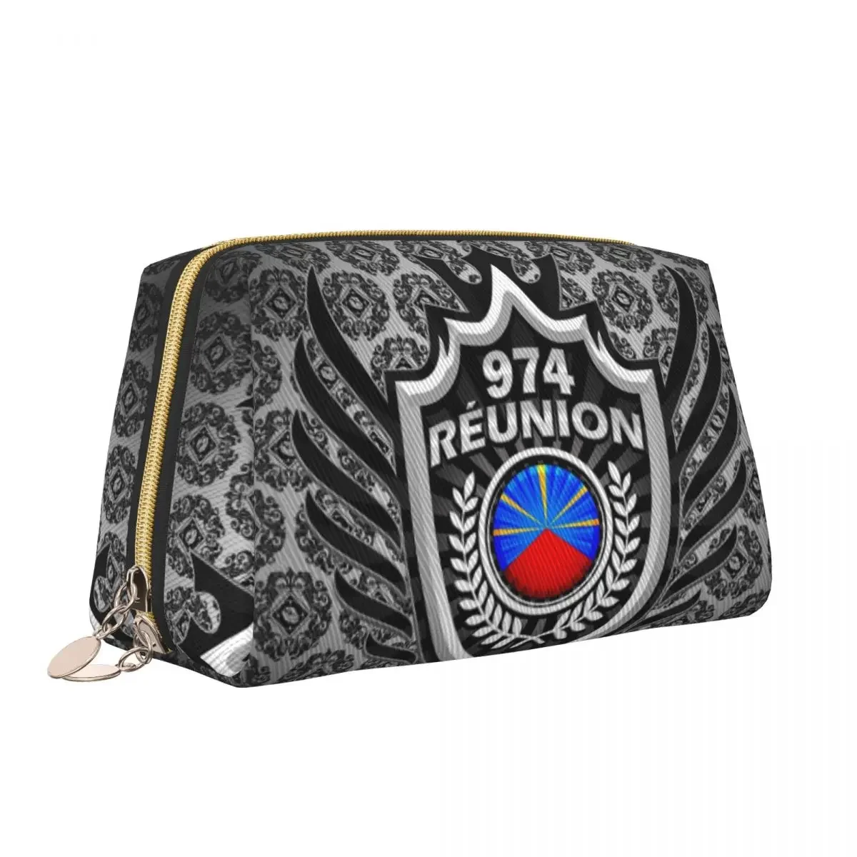 Kawaii 974 Reunion Coat Of Arms And Ornaments Travel Toiletry Bag Women Cosmetic Makeup Bag Beauty Storage Dopp Kit