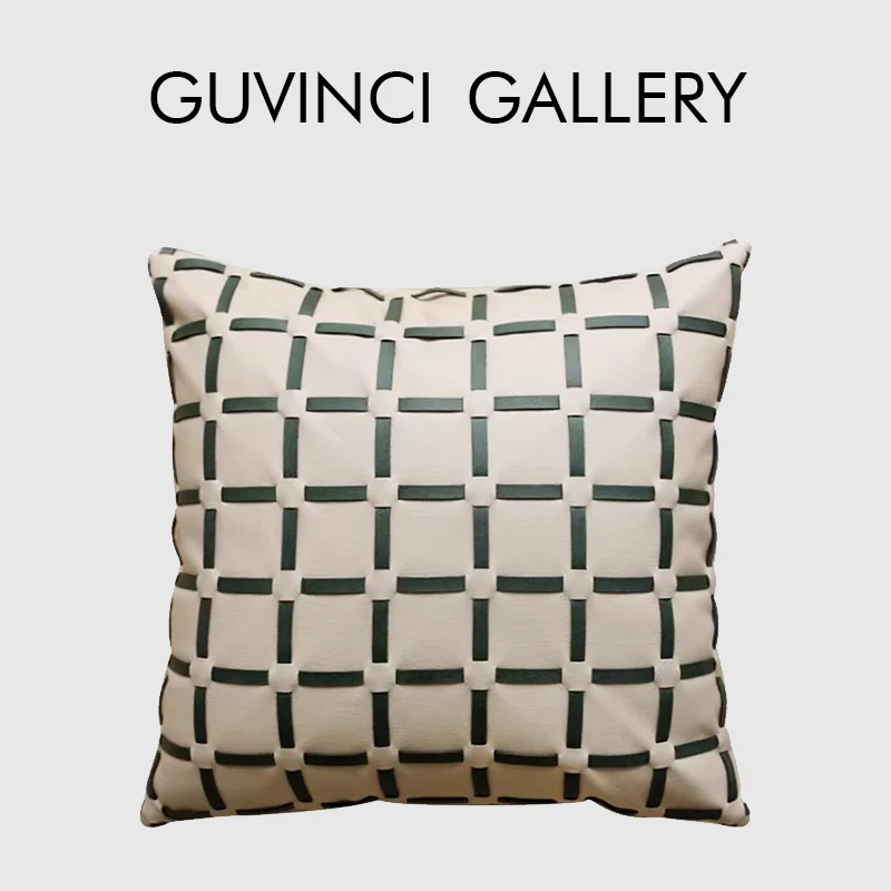 GUVINCI Modern Retro Charming Geometric Throw Pillow Case Woven Faux Leather Lattice Cushion Cover For Living Room Bedroom