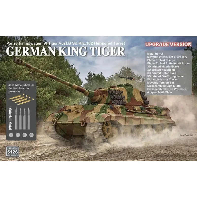 

Пластиковая модель игрушечного танка RYEFIELD 5126 1/35 KING TIGER Vl Tiger Ausf.B Sd.Kfz.182 Henschel Turret Upgrade