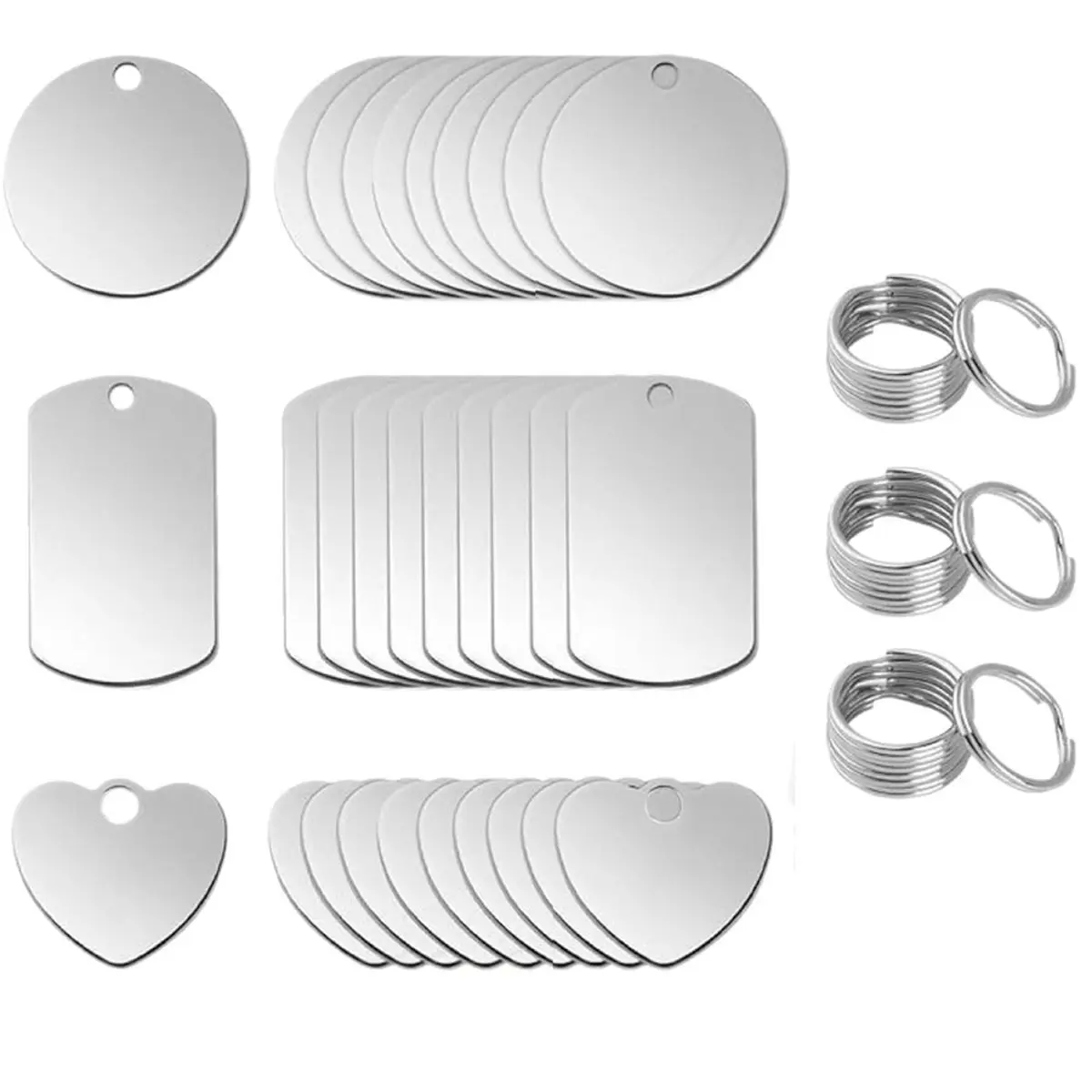 A43TBG DOPENSPI 24 Pcs Stainless Steel Stamping Blanks Tag Pendants with Key Rings for DIY Crafts