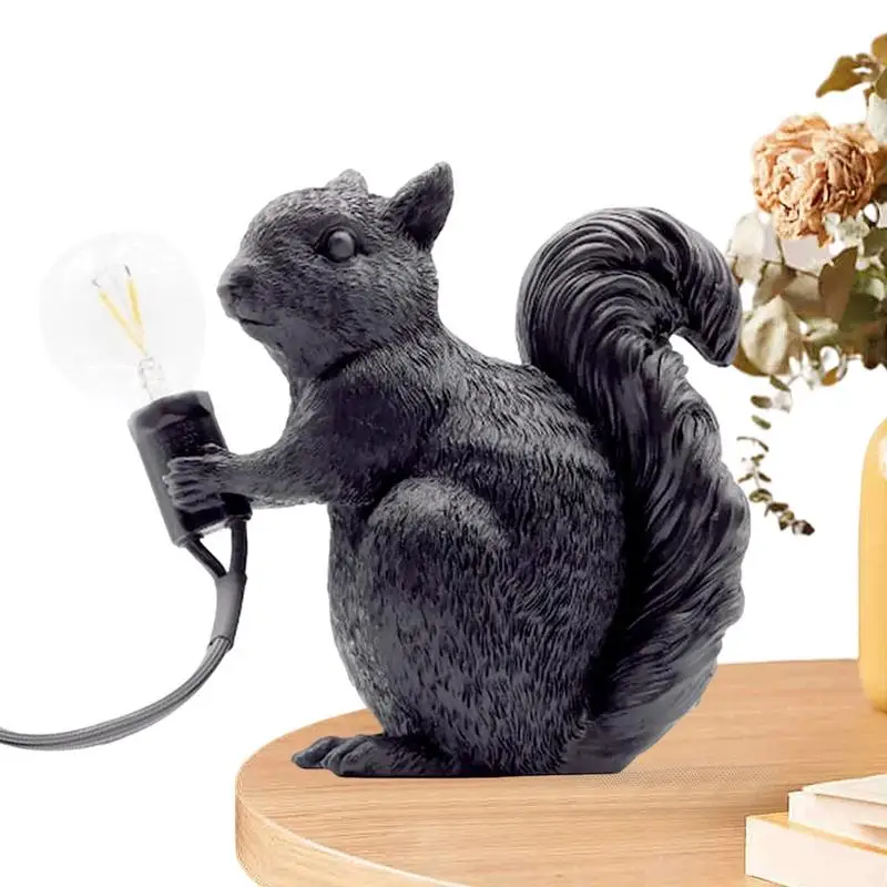 Resin Squirrel Lamp Resin Squirrel Lighting Fixture Bedside Light Creative Lightweight Squirrel Statue Desk Lamps Cute for