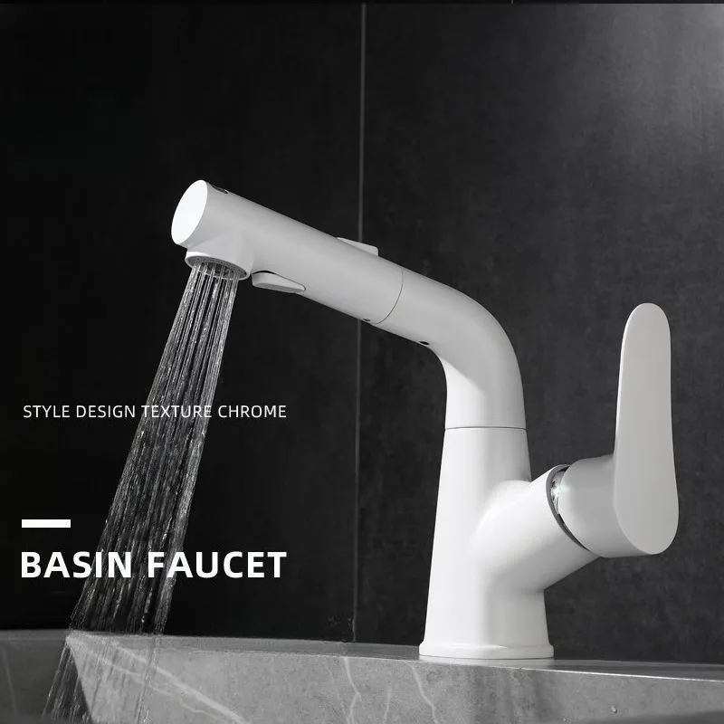 Pull-out Faucet Basin Faucet Brass 360° Rotation 2 Modes Bathroom Crane Deck Mounted Hot and Cold Water Mixer Tap