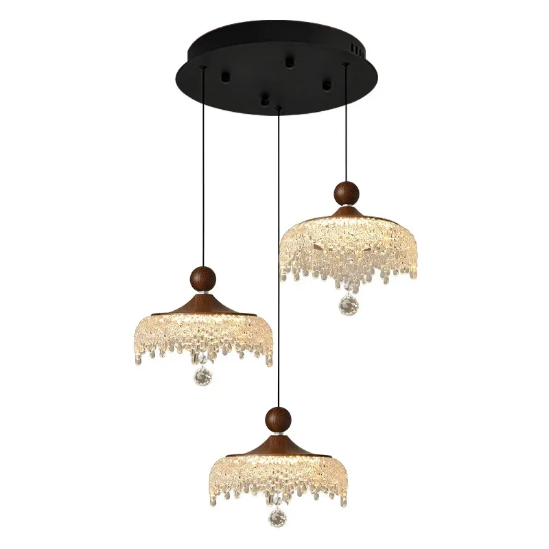 

Medieval restaurant chandelier iceberg water drop retro walnut color decorative aisle light French full spectrum small chandelie