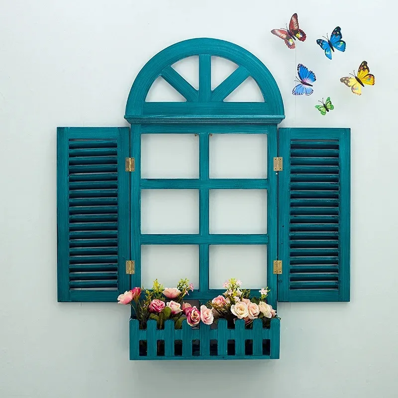 European False Window Simulation Mediterranean Style Shutters Restaurant Wall Decoration Room Decoration Accessories G