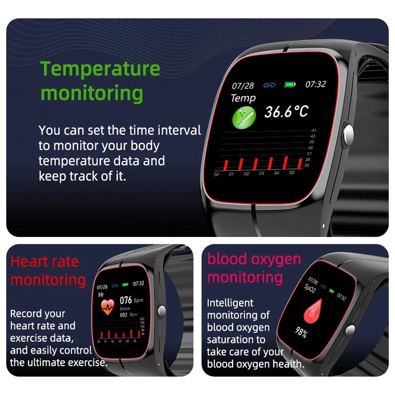 Salud presión arterial oxígeno en sangre temperatura corporal Monitor de ritmo cardíaco hombres mujeres Smartwatch impermeable dormir deporte relojes inteligentes