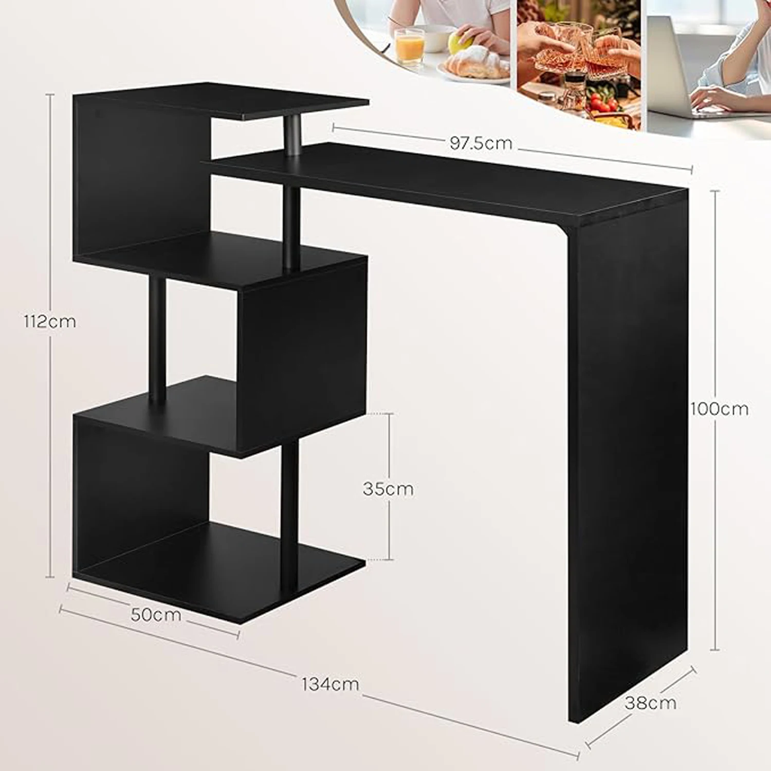 WOLTU 1 Stück Bistro-Bartisch, Frühstücks- und Esstisch, Kaffeetisch mit 2-stufigem Aufbewahrungsregal für die Präsentation von Getränken in der Küche – Detail 3