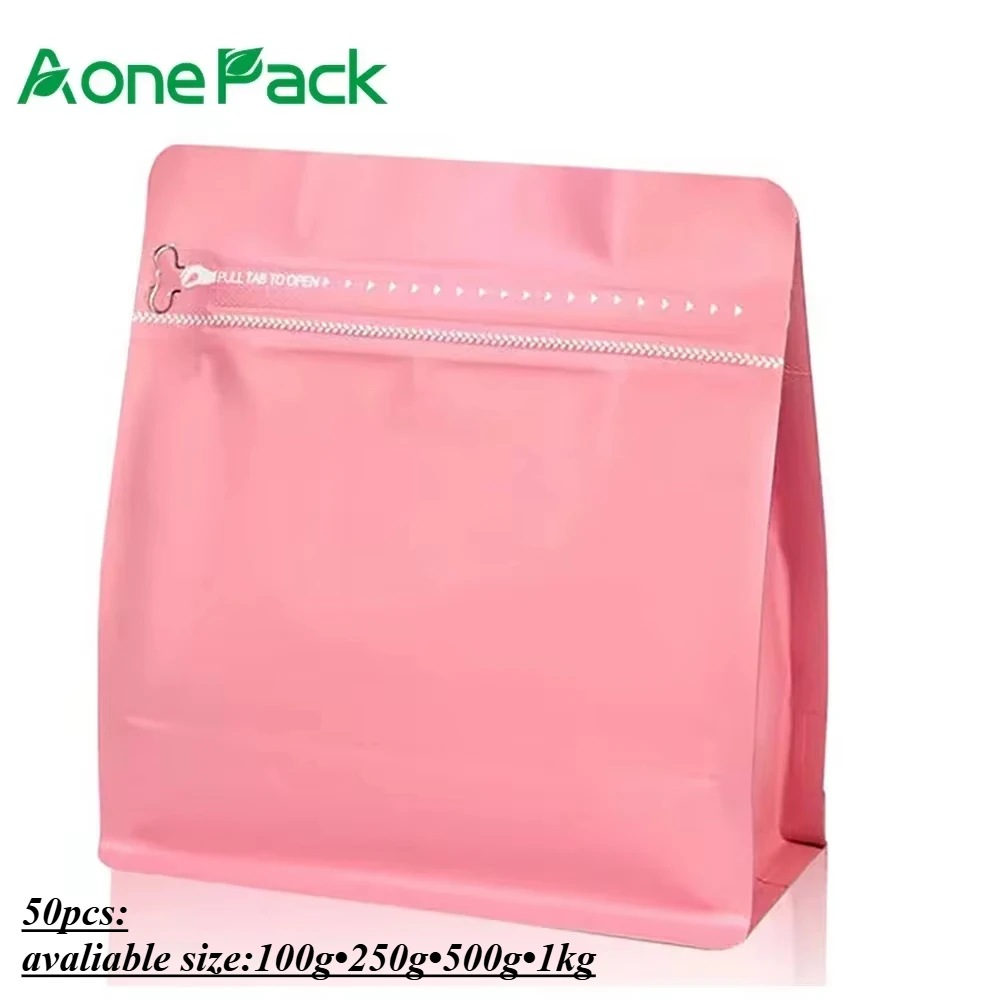 50szt Niestandardowe matowe płaskie dno Food Grade Matt Pink Coffee Cookie Spice Powder Packaging Zipper Plastic Mylar Bag With Logo