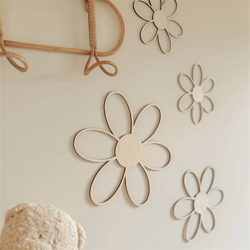 Ins Scandinavian Style Cut Out Daisy Flower Wall Decoration Wood Flower DIY Wooden Daisy, Spring and Summer, Room Party Decoration, Ideal Holiday Gifts