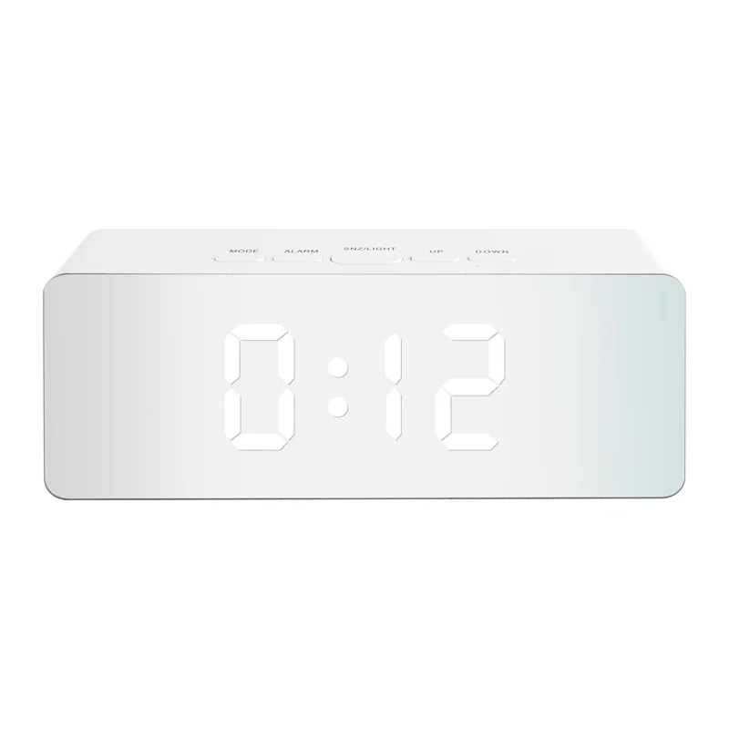 B16C-Led Digital Alarm Clock Snooze Alarm Clock With Mirror Adjustable Brightness And Temperature Display