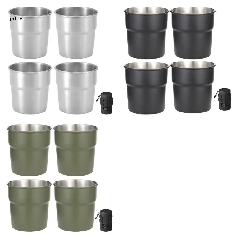 448C 4pcs Portable Coffee Milk Beer Mug with Cup Cover Stackable Camping Water Cup