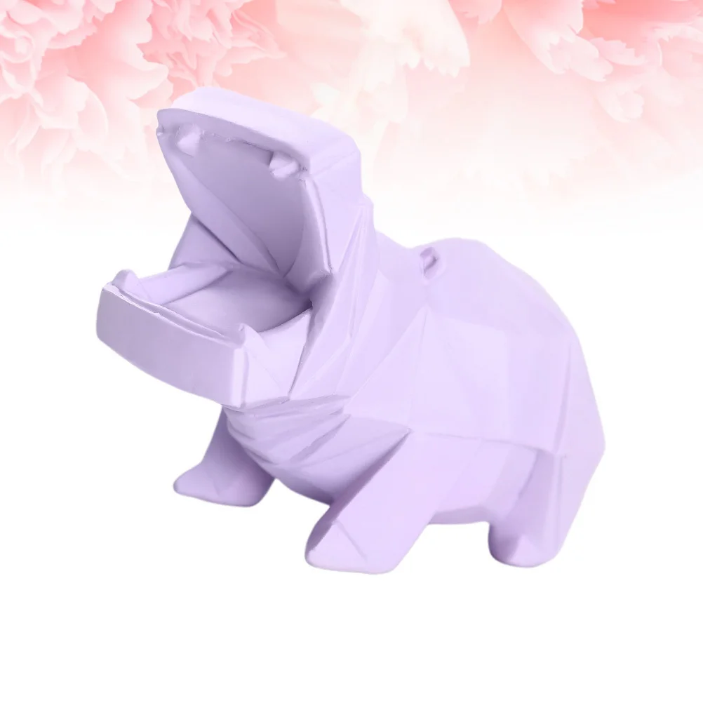 

Decoration Hippo Statue Hippopotamus Ornament Animal Flower Violet Cute Resin Figurines