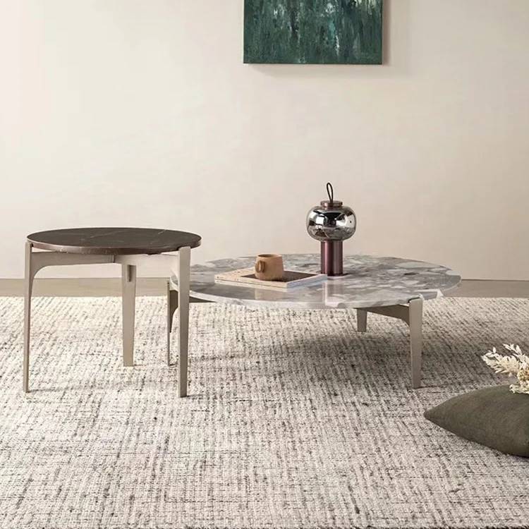 bn-Newest Floating Luxury Solid Stainless Steel Natural Marble Living Room Round Coffee Table for Home*