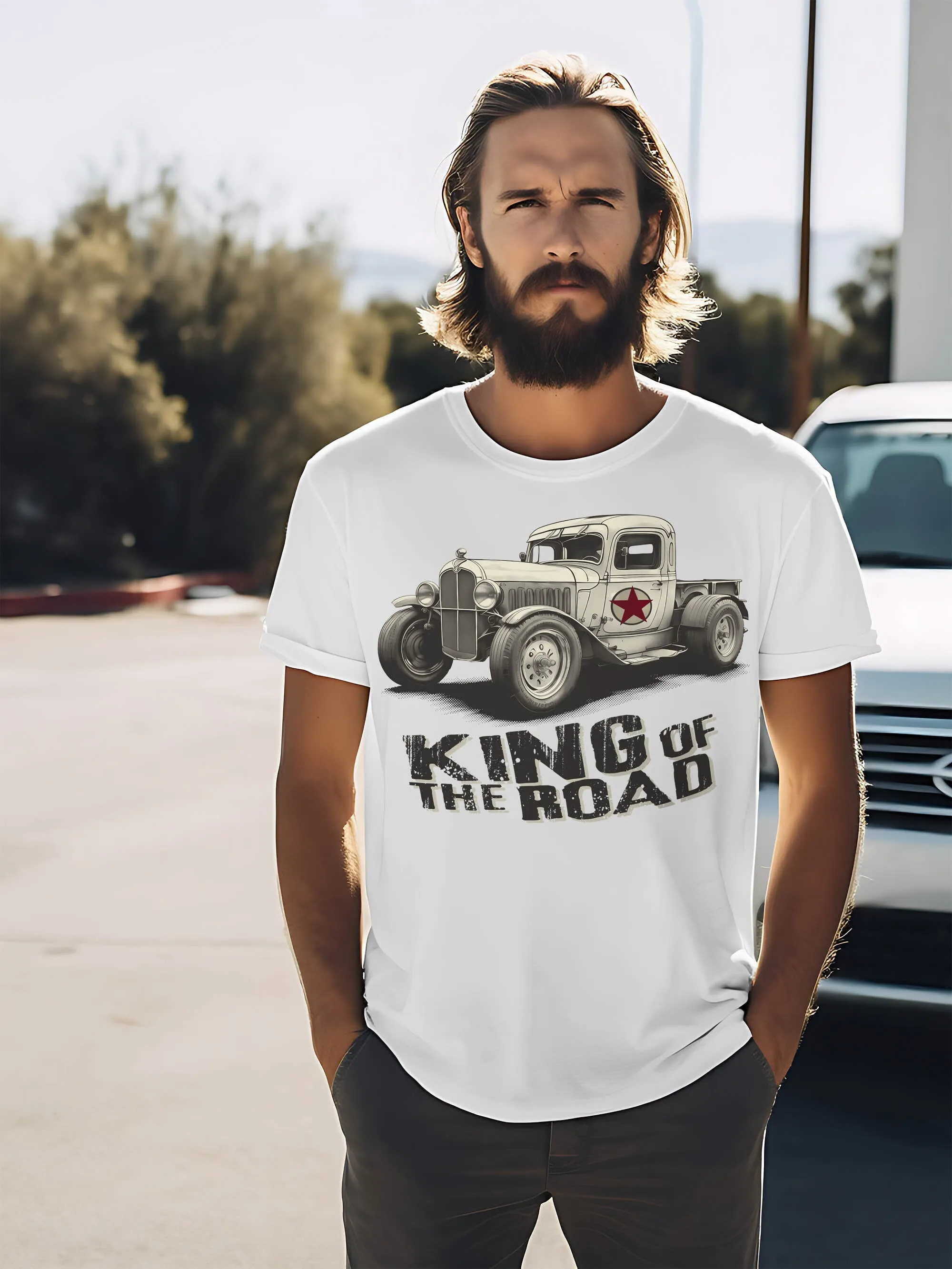 T Shirt King Of The Road Truck Trucker König Der Straße Oldtimer Lkw Gezeichnet Vintage Retro Grafik Geschenk 262Apt2