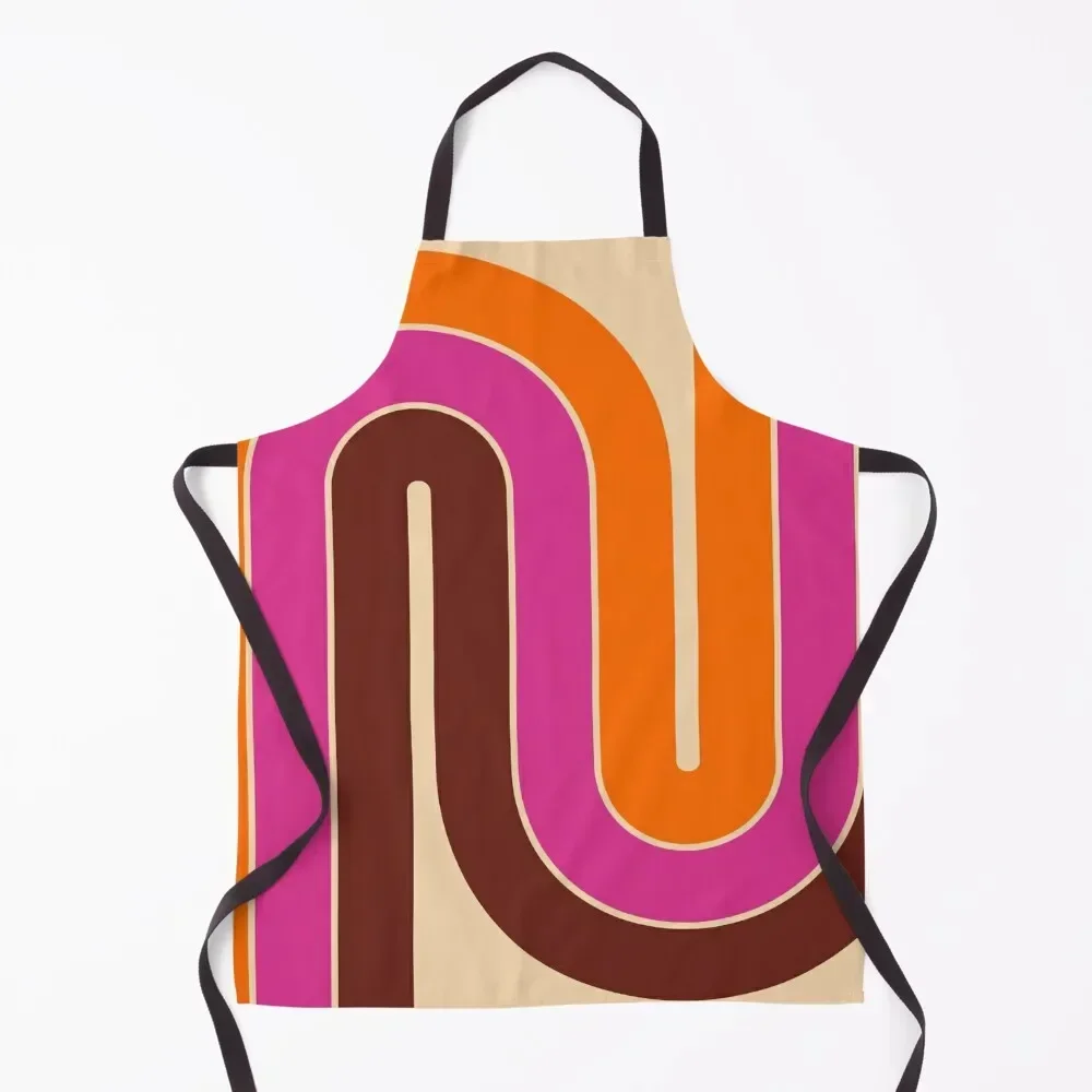 Retro Geometric Double Arch Design Brown Magenta Orange and Beige Apron Woman Kitchens Professional Barber Apron