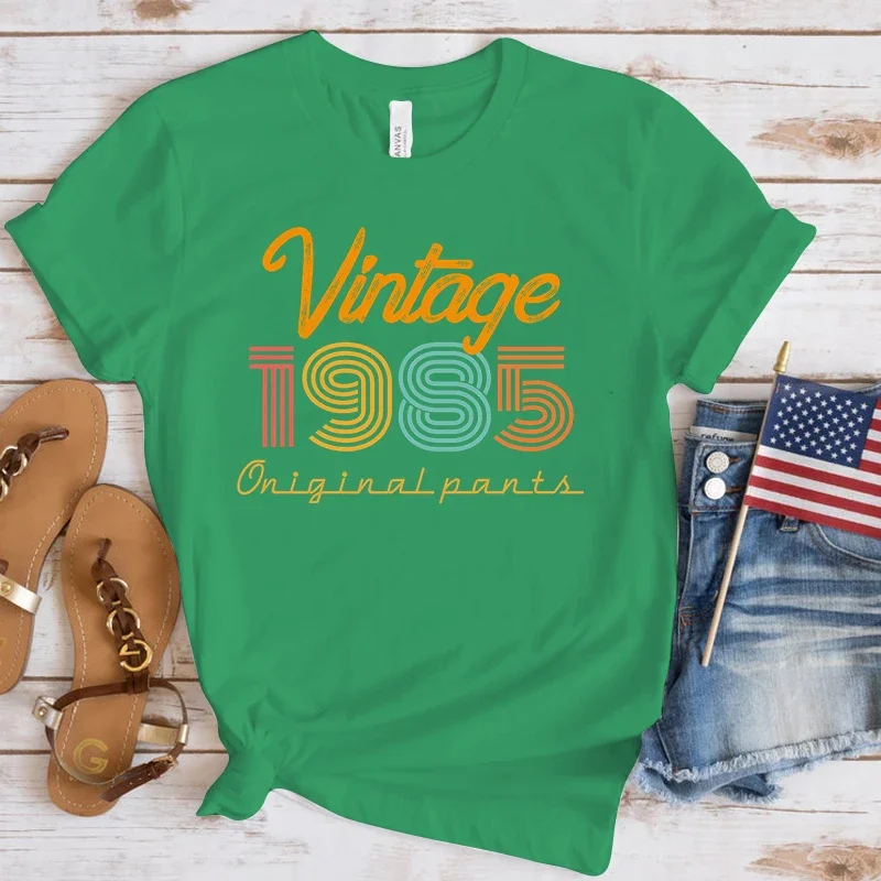 (Premium T-shirt)New Hot Vintage 1985 T-Shirts Fashion Women Girls Summer Tee Shirt Casual Short Sleeve Round Neck Tops T-Shirts