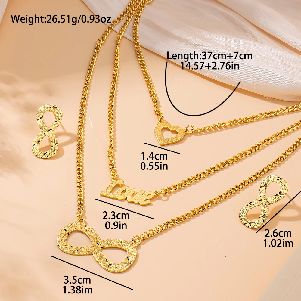 Edelstahl Unendlichkeits-8-LOVE 2-teiliges Schmuckset Halskette Ohrstecker Damen Hochzeit Alltag Schmuck Accessoires Geschenke – Detail 3