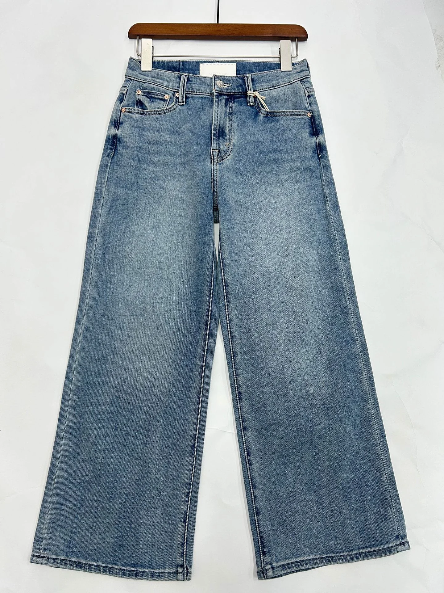 Women Mid waist micro flared cropped jeans fashion wide leg denim pants