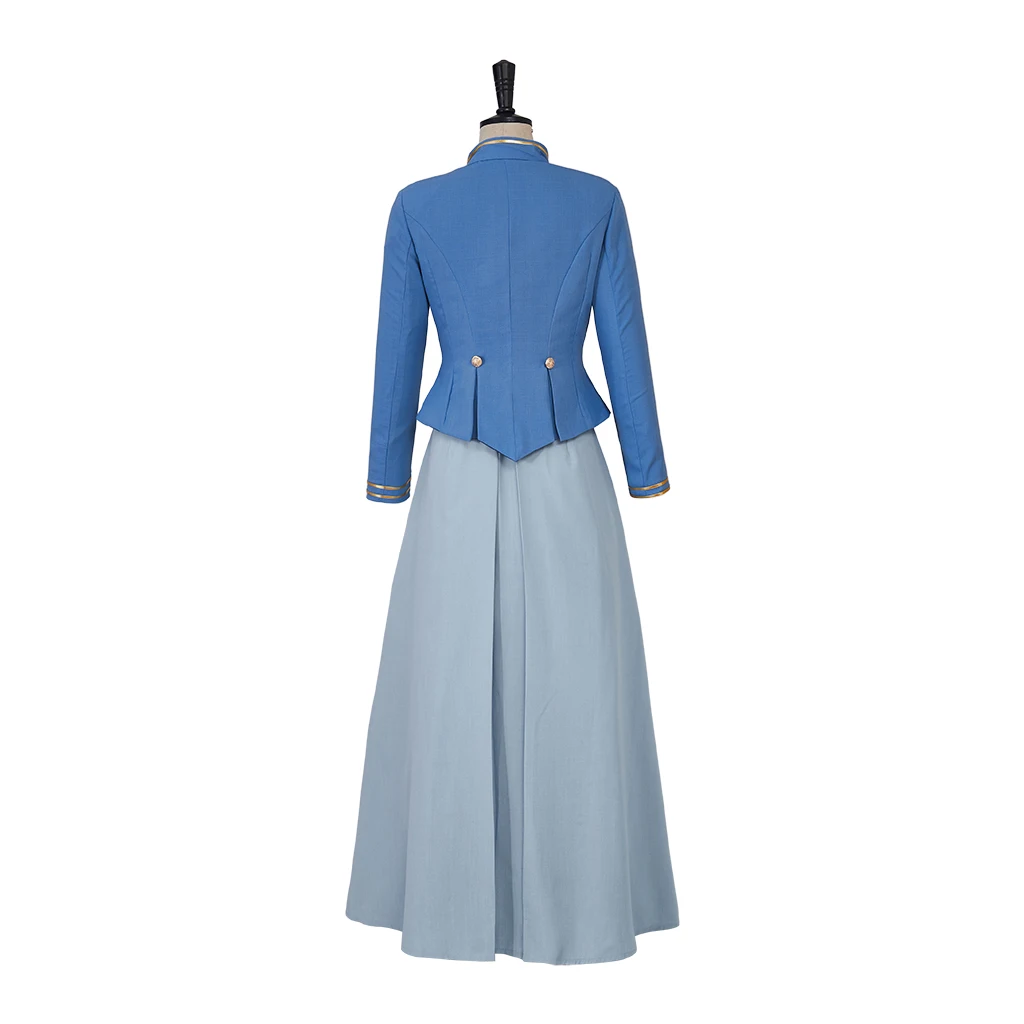 إنولا هولمز 2 تأثيري حلي الأزرق الأعلى والتنانير للنساء هالوين كرنفال حفلة لعب الأدوار خمر فستان طويل الأكمام