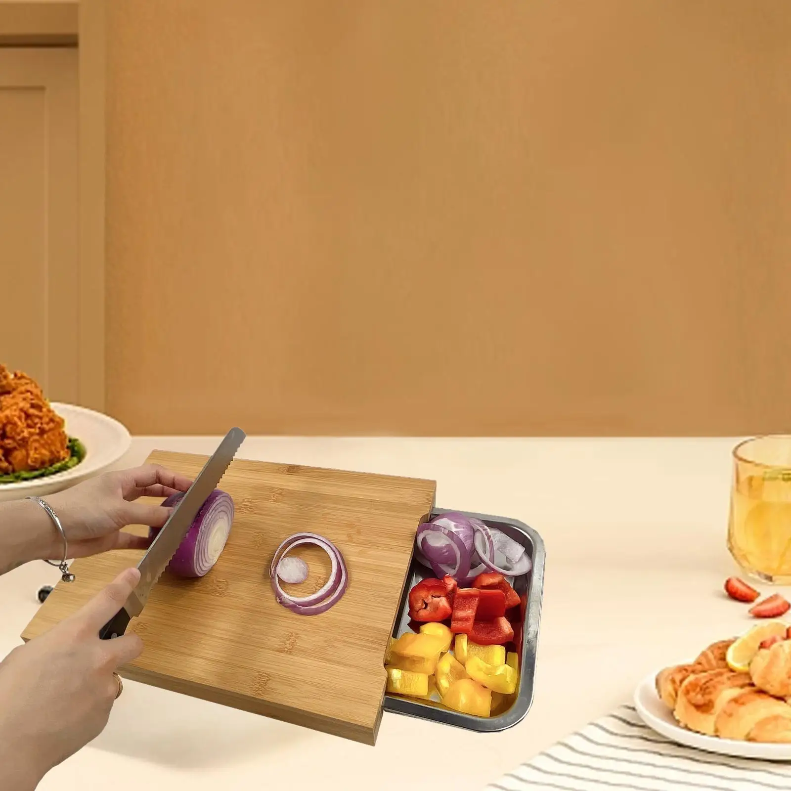 Chopping Board with Tray for Vegetables and Meat Kitchen Platter