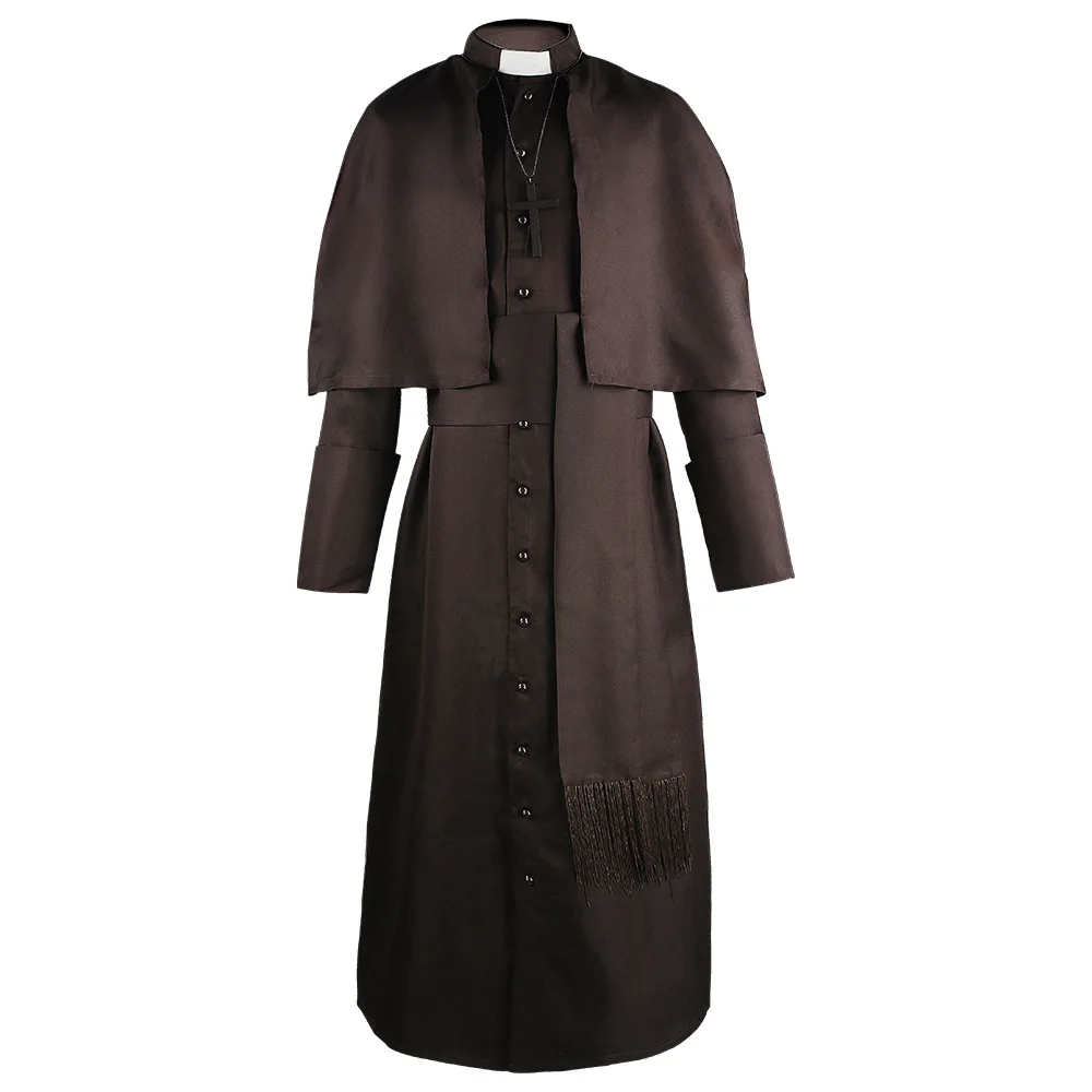 Medieval Pure Color Priest Cosplay Costume Halloween Role-playing Priest Pope Outfit Women's Traditional Chinese Costume