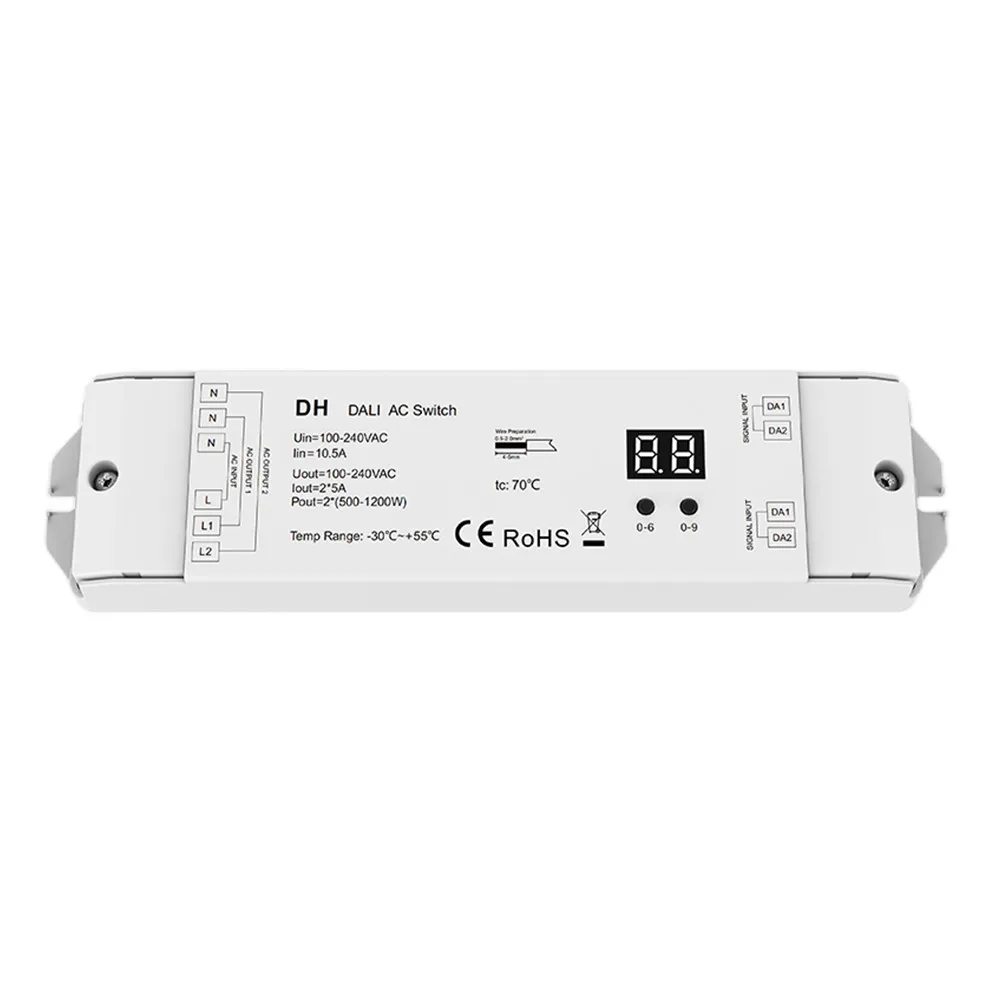 

2CH*5A DALI AC Switch DH (DT7) To switch two LED lamp, traditional incandescent halogen lights shown digital display AC 100-240V