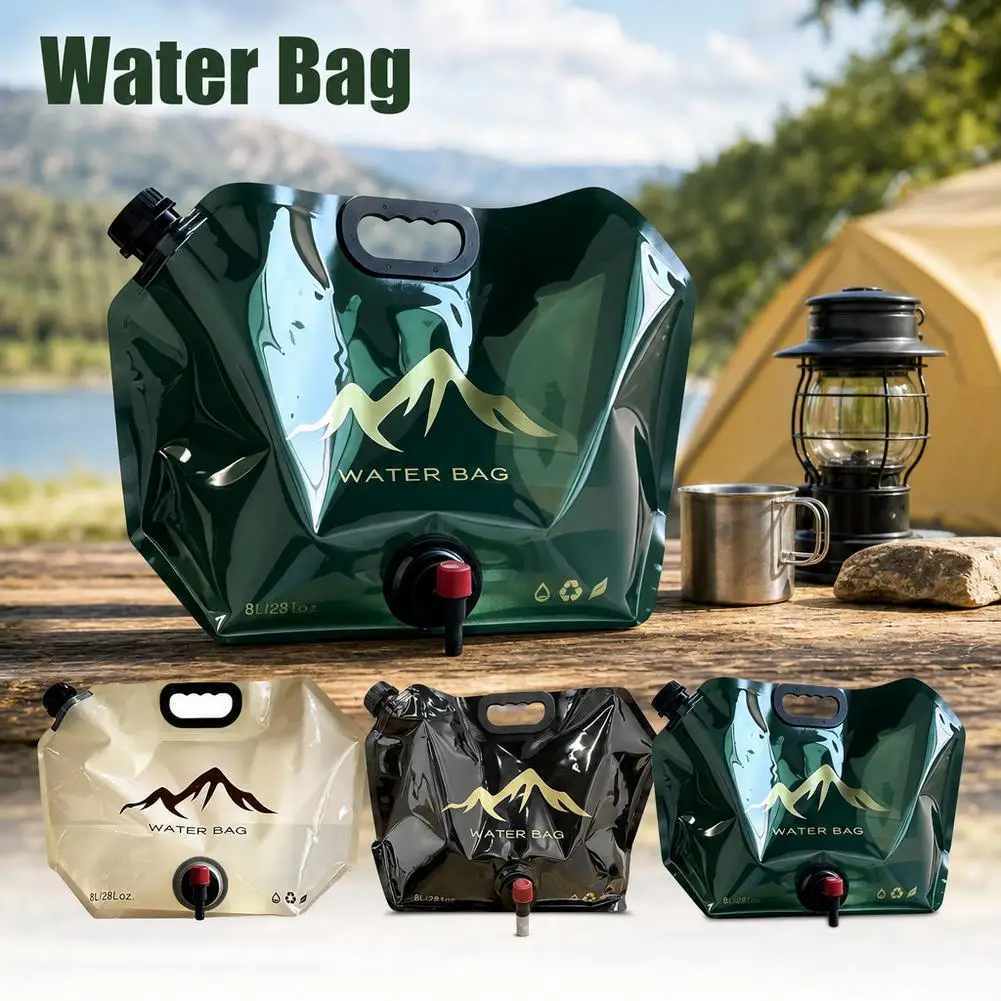 8L Camping Water Bag Portable Folding Water Bucket Water Container Outdoor Travel Collapsible Pouch Can Camping Supplie