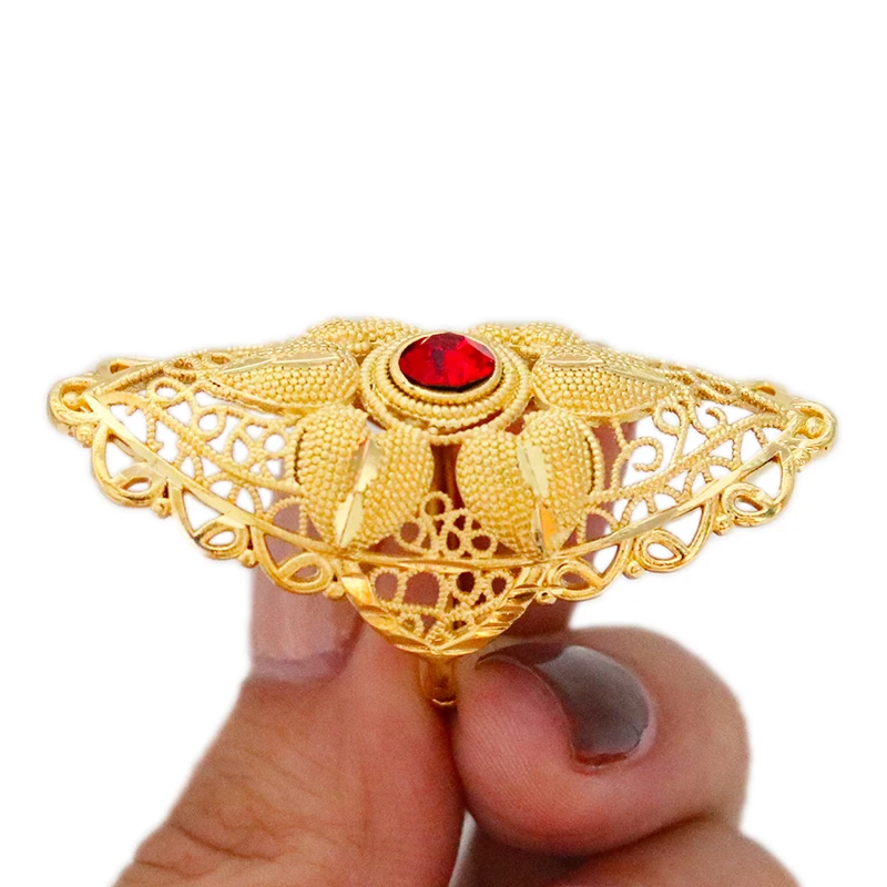 Red Lucky Stone Wedding Rings Women Free Size Golden Color Classic Africa 24k Middle East Jewelry Wholesale