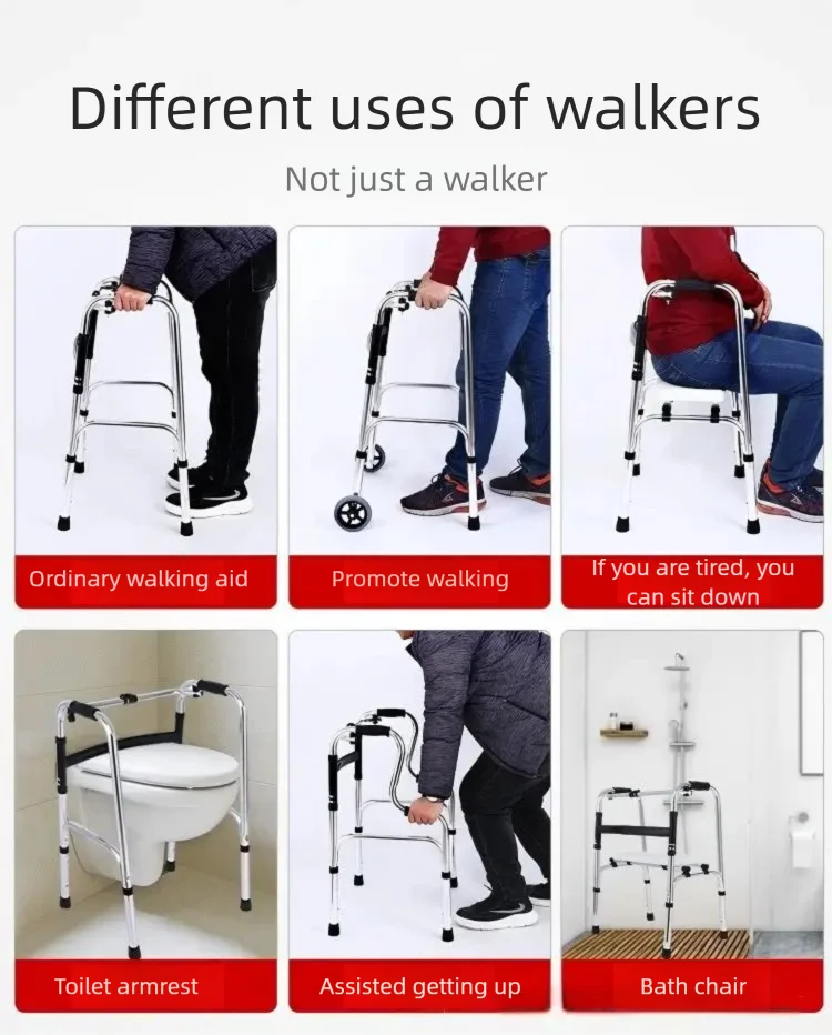 Elderly Walking Frame Four-Legged Stability Aid for Fall Prevention Mobility Stick for Independent Walking Support Handrail