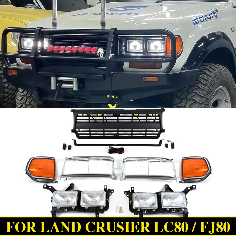 

Body Kit Front Grille Light Frame&headlight Fit For Toyota Land Crusier LC80/FJ80 1990-1998 Headlight Frame Racing Grill
