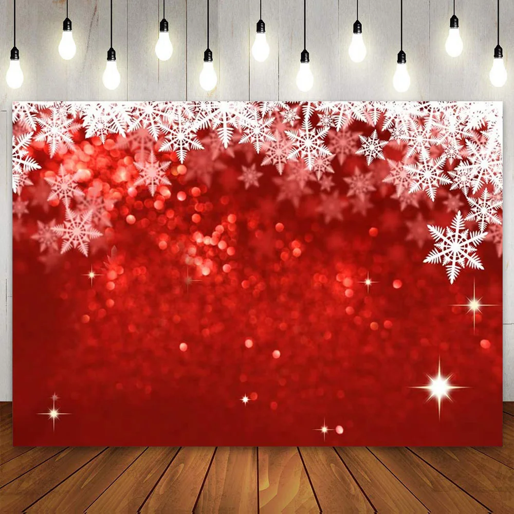 

Christmas Backdrop Red Whiter Snowflakes Bokeh Xmas Ball Photography Background for Kids Family Party Wall Decoration Photoshoot