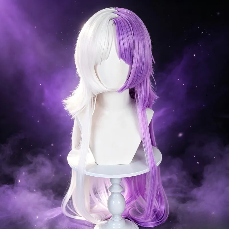 One Size White Purple Gradient Long Synthetic Wig Double Color Anime Cosplay Lolita Heat Resistant Costume Party Halloween Wigs