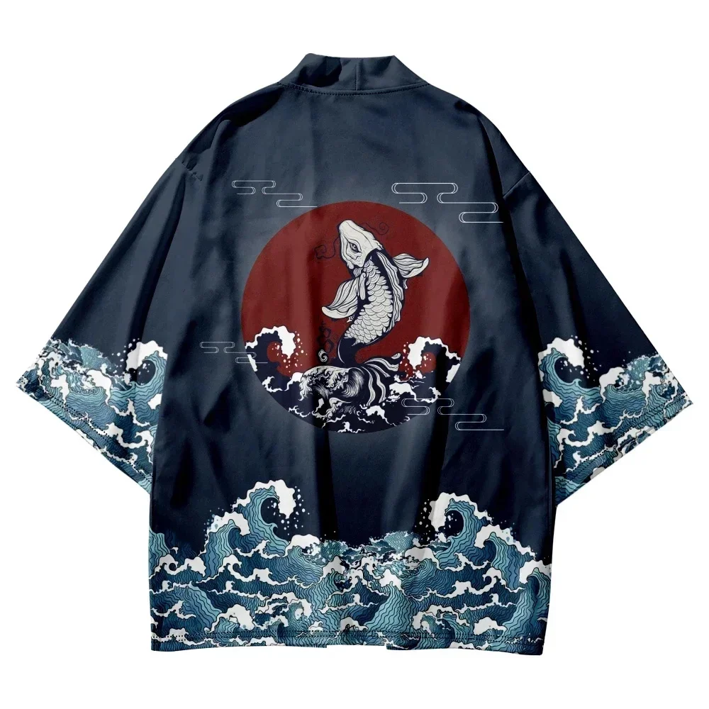 Kimono imprimé anime japonais pour hommes et femmes, cardigan de plage d'été, vêtements asiatiques Haori traditionnels