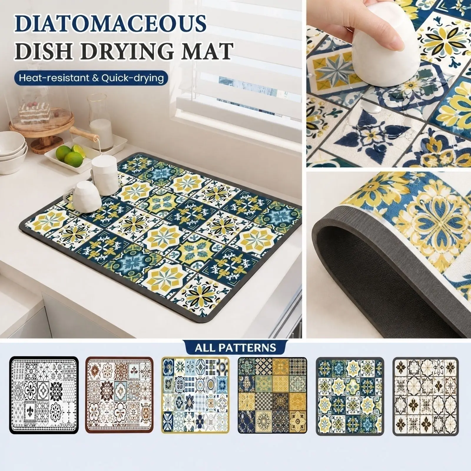Kitchen Counter Draining Mat Vintage Placemat Household Heat Insulation Pads Printed Dish Pad for Dish Drying
