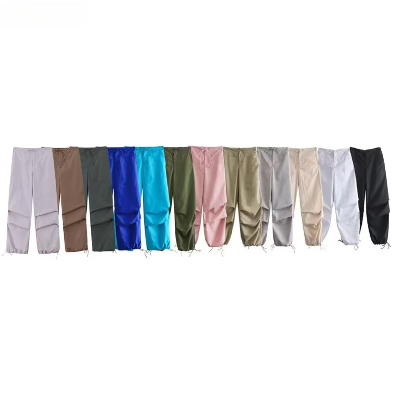 

12 Color High Waistband Elastic Workwear Jogging Pants Women's Pleated Decoration