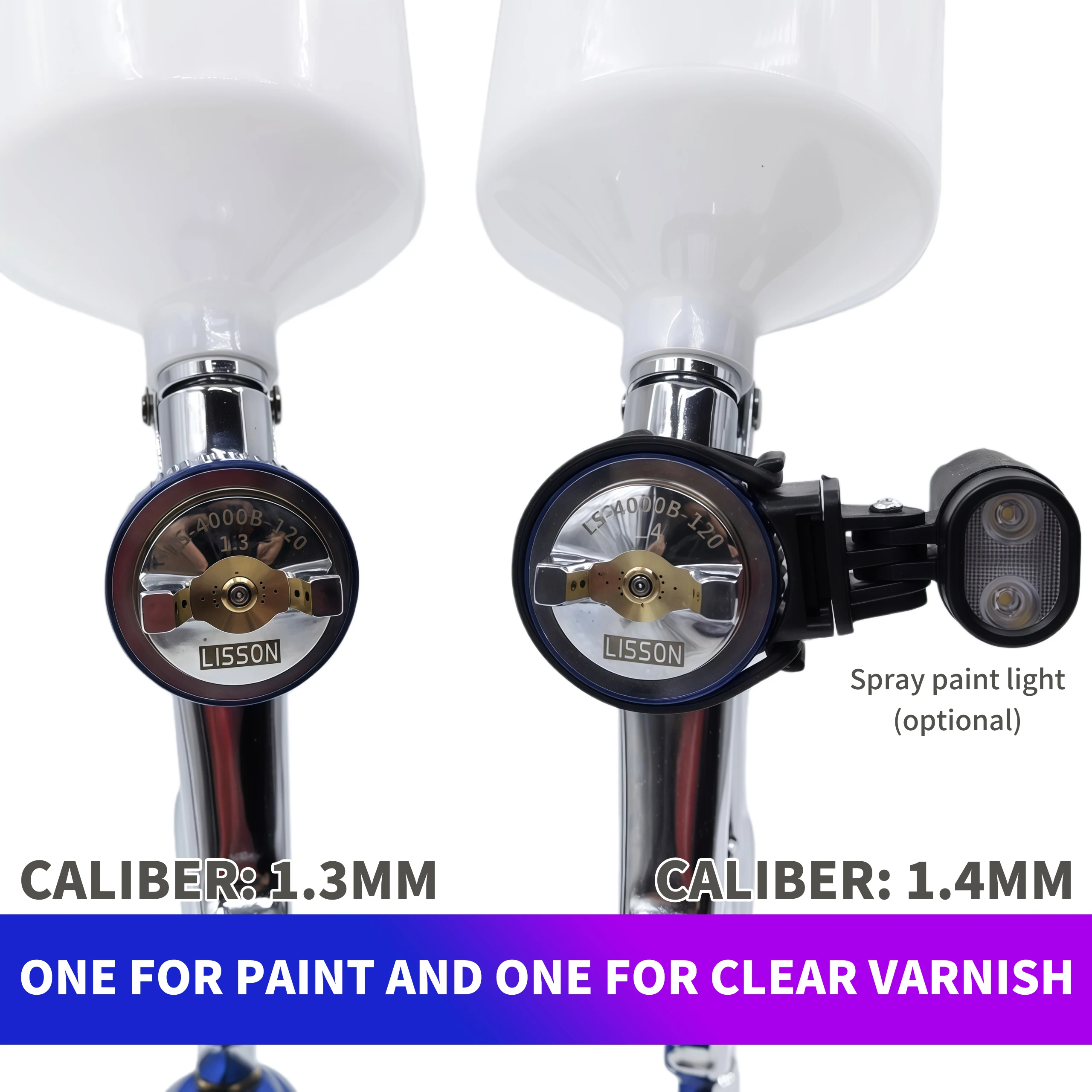 2PCS Professional HVLP Spray Gun Set – 1.3mm for Basecoat, 1.4mm for Clearcoat | Fine Atomization, Low Pressure, Aluminum Body