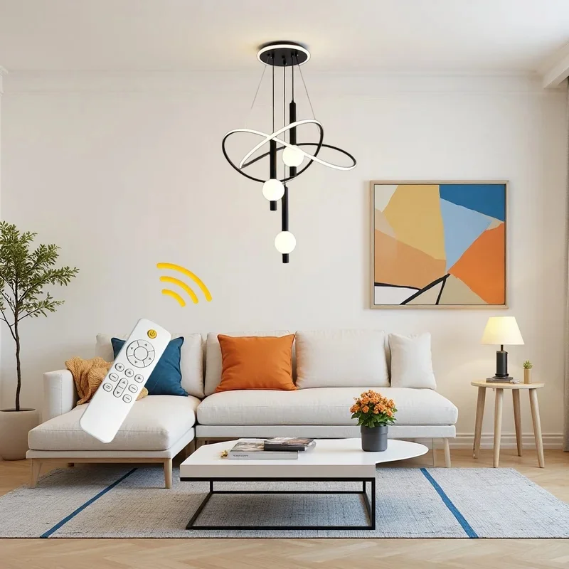 Intertwined Ring Globe Pendant Light Modern Black Metal LED Hanging Lamp Dining Living Room Kitchen