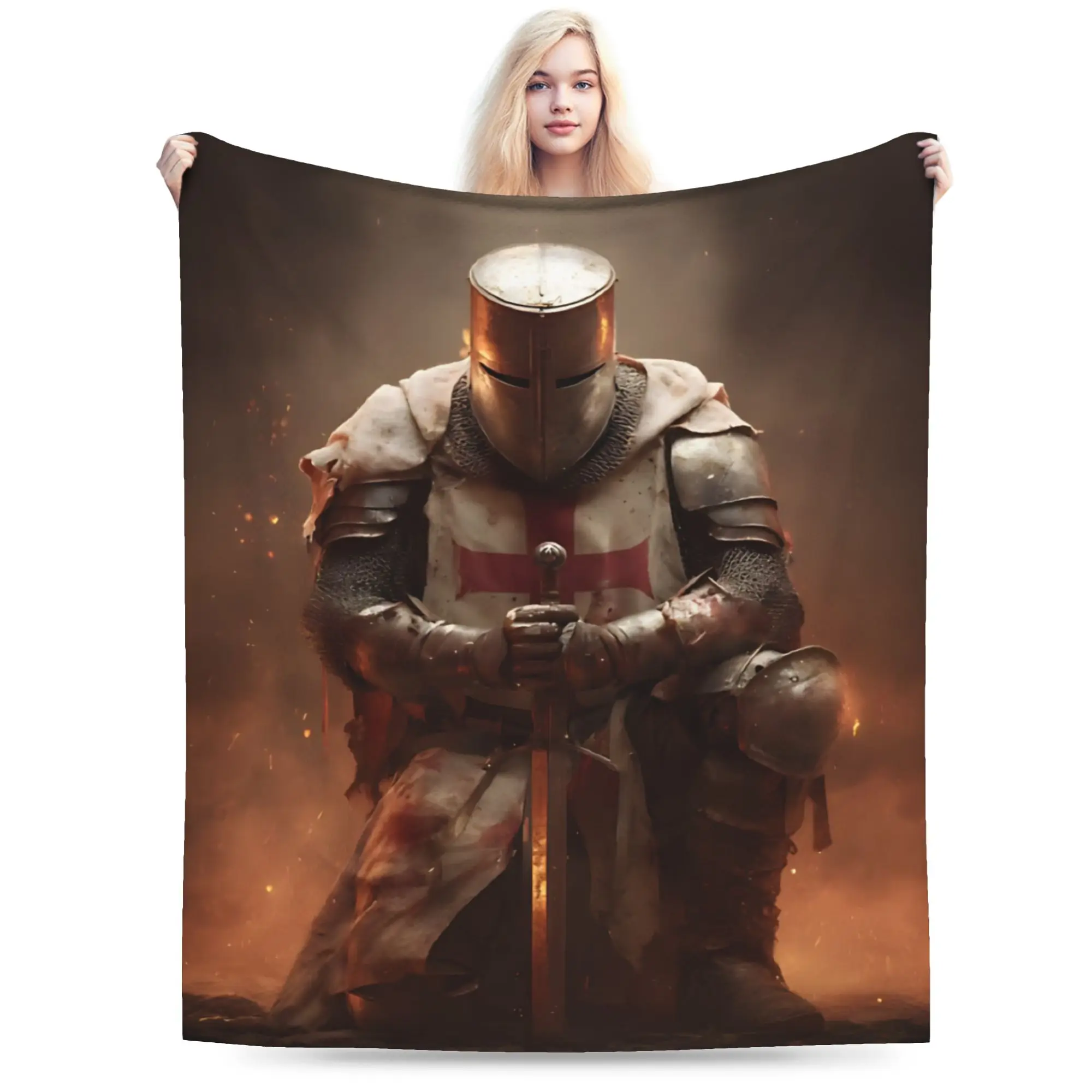 Knights Templar Cross Art Flannel Blanket Winter  Warm Throw Blanket for Kids Adult Couch Chair Print Bedspread Sofa Bed Cover