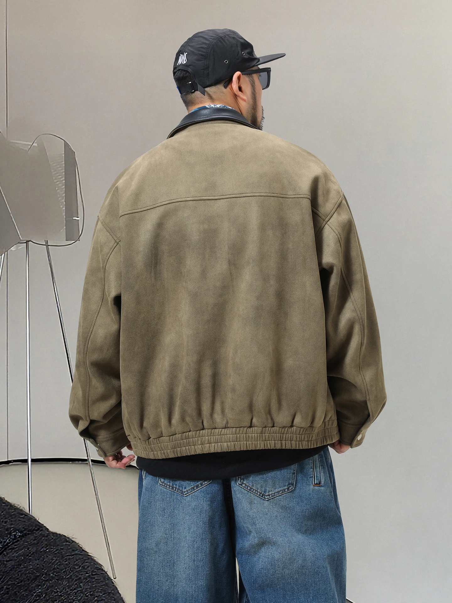 メンズ秋ジャケット大きいサイズアメリカンレトロスレカラースエードカジュアルトップコートジッパー開閉ロングスリーブポリエステル繊維