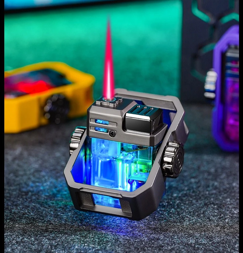 

New Windproof Green Flame Transparent Air Chamber Windproof Direct Charging Mecha Lighter Cigarette Accessories