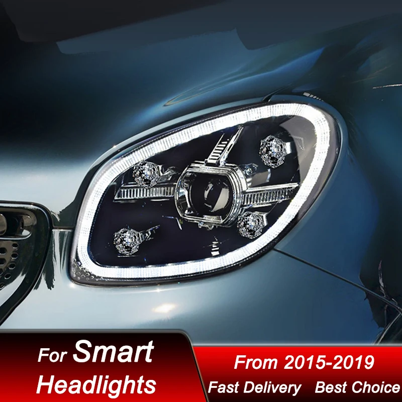 Car Headlights for Mercedes-Benz Smart 453 2015-2019 Crystal Full LED Auto Headlamp Assembly Projector Lens Accessories Kit