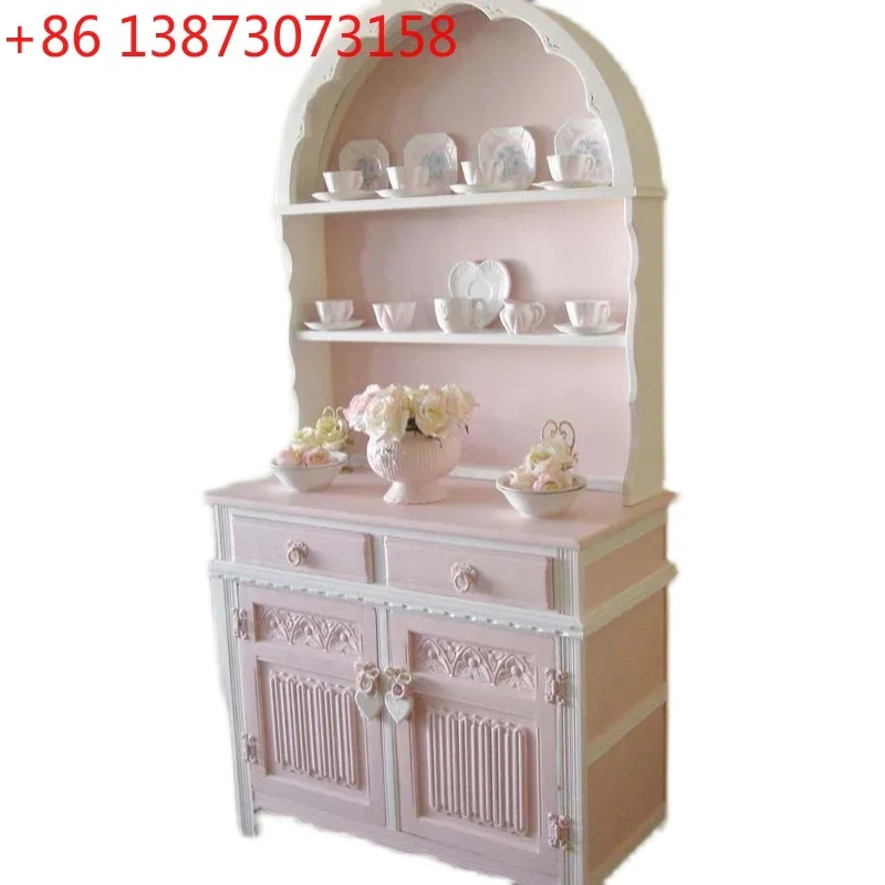 

Bookcase retro solid wood carving flower dining side cabinet porch cabinet shoerural arched storage display