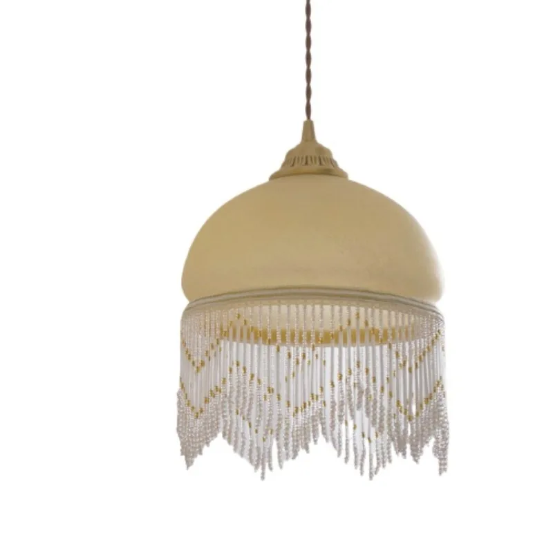French retro cream glass fringed chandelier bedroom bedside bay window balcony chandelier