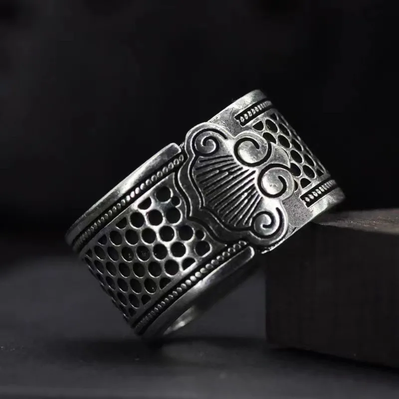 Simple Retro Auspicious Cloud Opening Ring for Men Silver Color Punk Gothic Ring Jewelry Biker Accessories Creative Gift