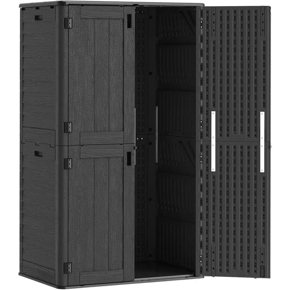 

60 Cubic Ft. Waterproof Outdoor Storage Shed with Floor, Weather-Resistant Cabinet for Garden, Garage, Patio, Backyard, Porch -