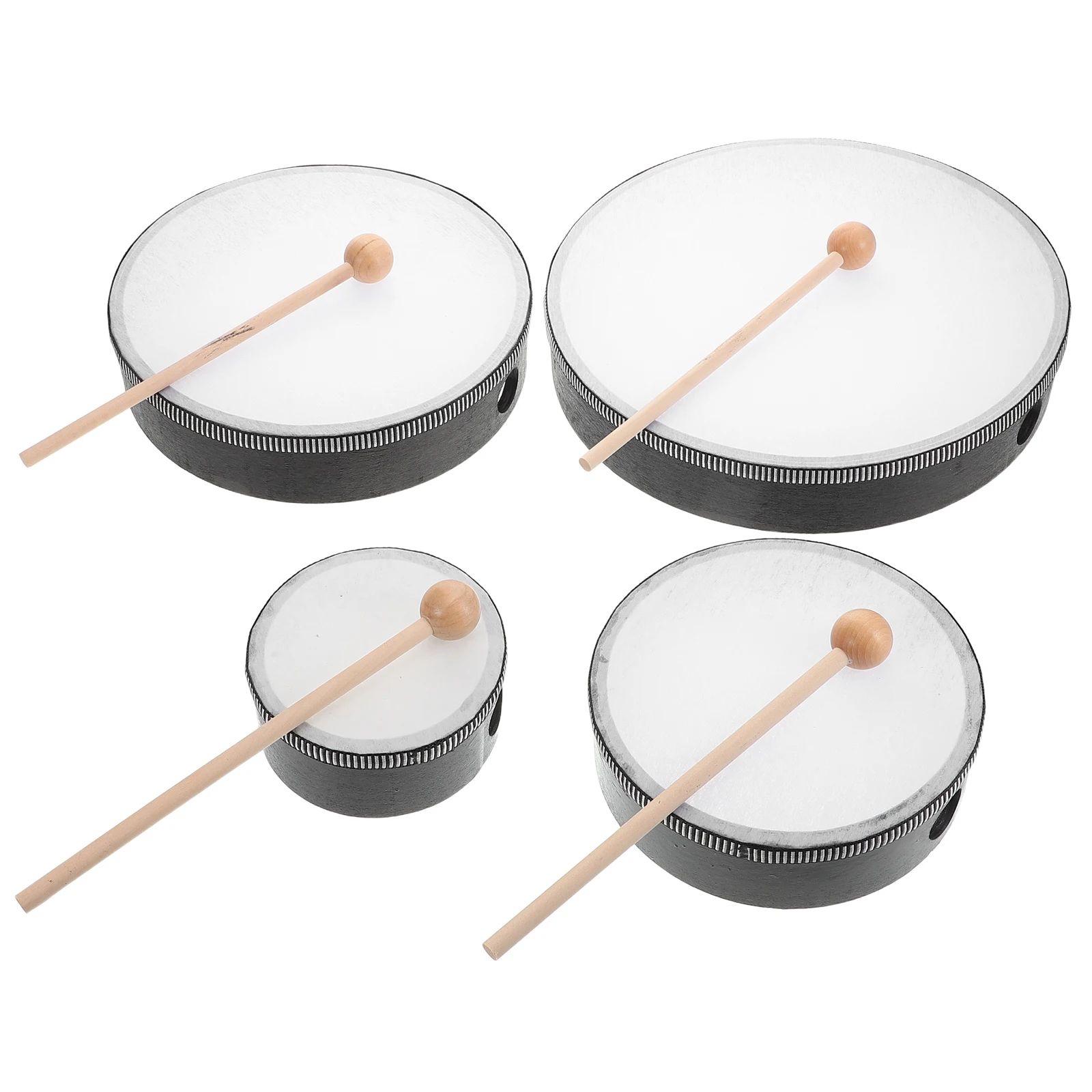 

4 Sizes Hand Drum Set Black Natural Wood 4inch 6inch 8inch 10inch Kids Percussion Instruments Travel Mini Drums Musical Toys