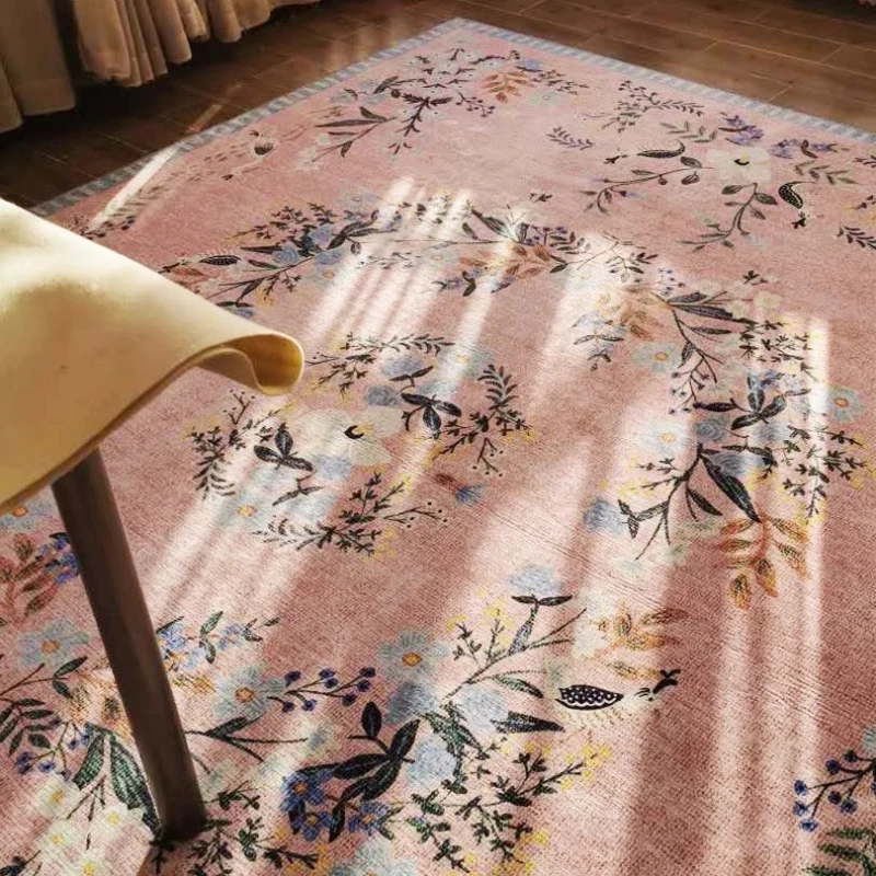 Flower Pattern Carpets for Living Room Retro Style Bedroom Decor Carpet Anti-slip Bedside Floor Mat Washable Cloakroom Soft Rug